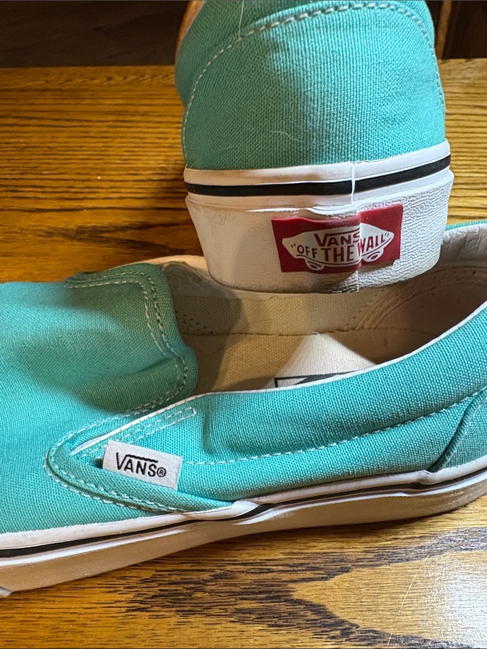 Vans Slip-On Athletic Shoes in Teal and White - Picture 2 of 7